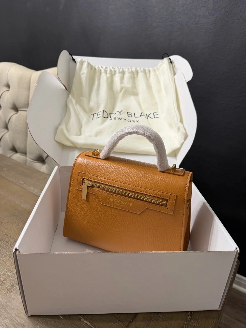 Classic Structured Tan Leather Top-Handle Bag